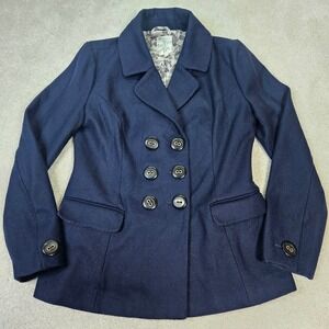 Tulle Anthropologie Navy Wool Blend Coat Womens L‎ Jacket Peacoat Retro Mod Chic